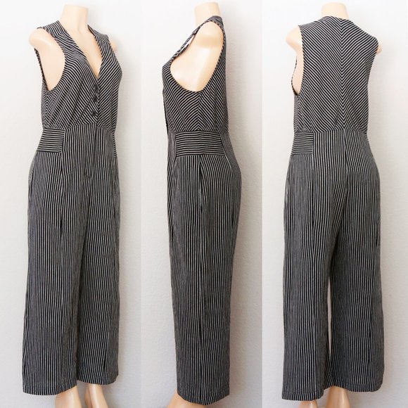 Free People The Liberty Jumpsuits Wide Leg Cotton Black White Striped 6 $128 - Picture 3 of 14